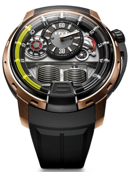 Review Replica HYT h1-black-dlc-pink-gold 148-DG-22-GF-RU watch - Click Image to Close